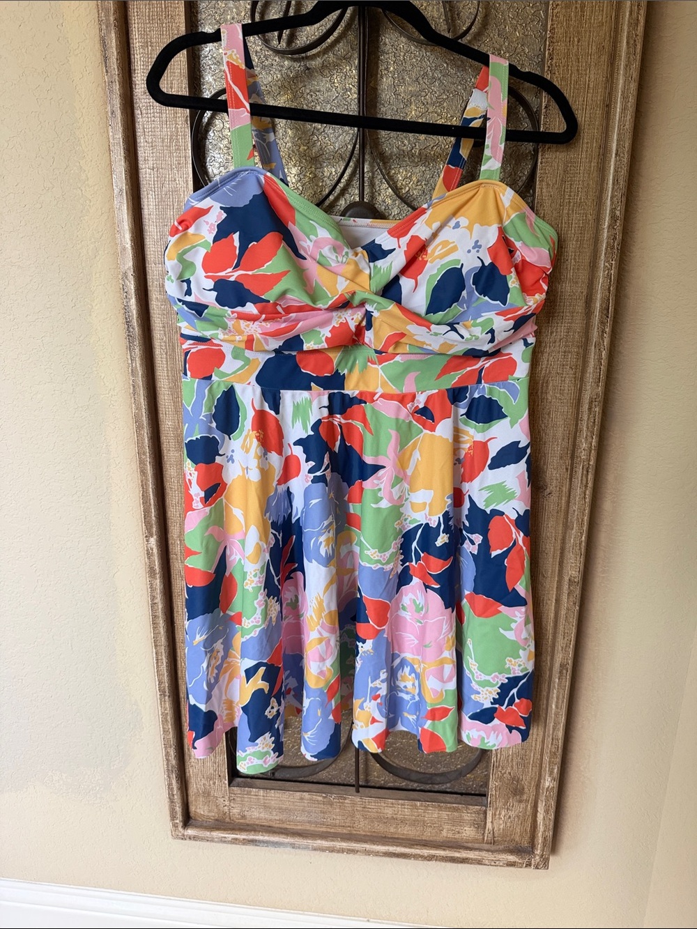 BloomChic Coral Multicolor Floral Swim top with Twist Front and briefs